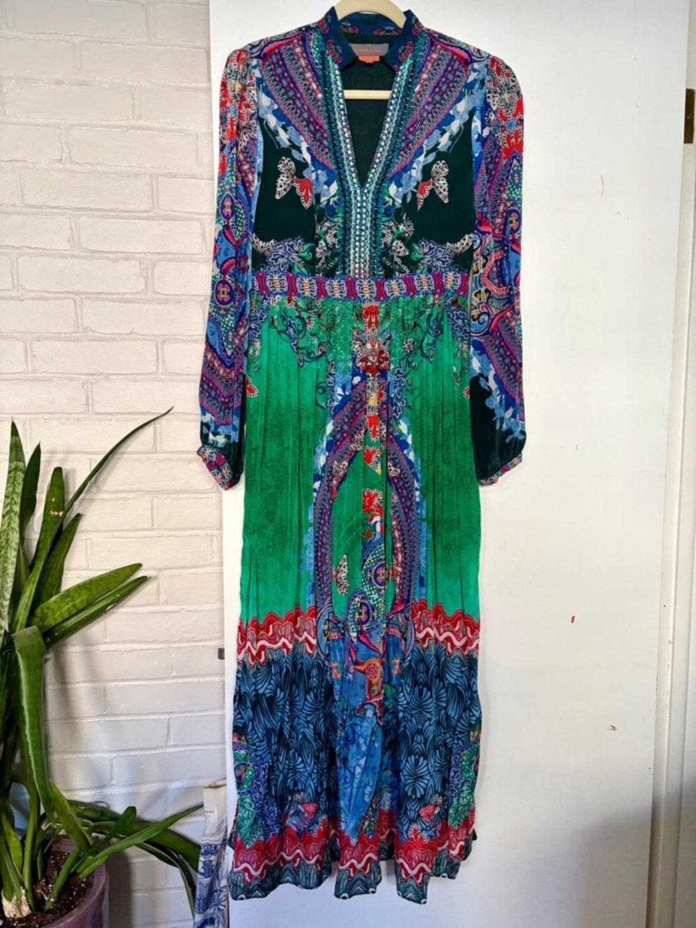 Bhanuni by Jyoti Anthropologie Long Sleeve Maxi Dress in Green, Size 6 - Picture 1 of 9